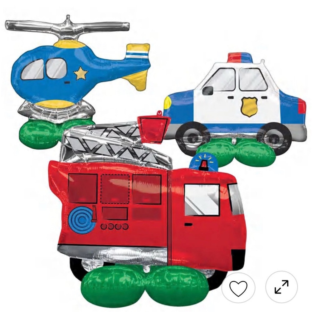 First Responders Foil Balloon Set, 3pc Vehicles Decorative Balloons Party